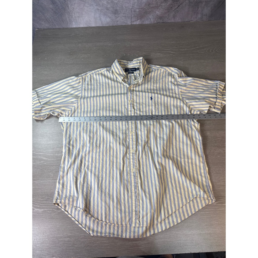 Polo Ralph Lauren Blake Mens XL SS Striped Button Down Shirt Yellow Blue - Picture 8 of 11
